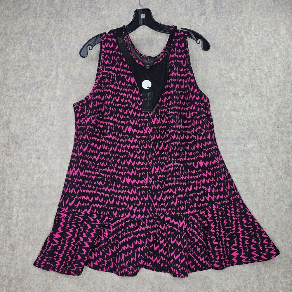Womans Sleeveless V-Neck Top Size 1X Worthington Eclipsed Heart Black/Pink